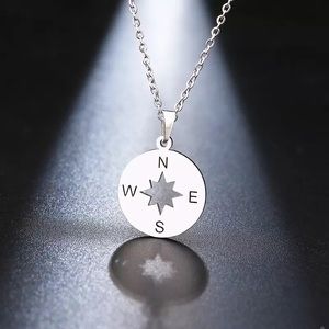 Silver round compass necklace pendant